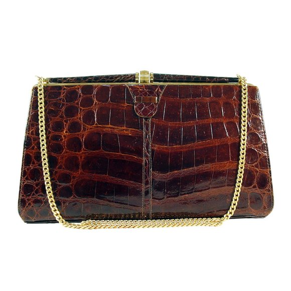 Unknown Handbags - VINTAGE 40's 50's Gold Chain Alligator Bag